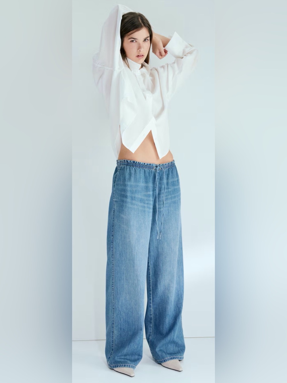 NWT H&M Light Blue Wide-Leg Denim Jeans elastic band size 14